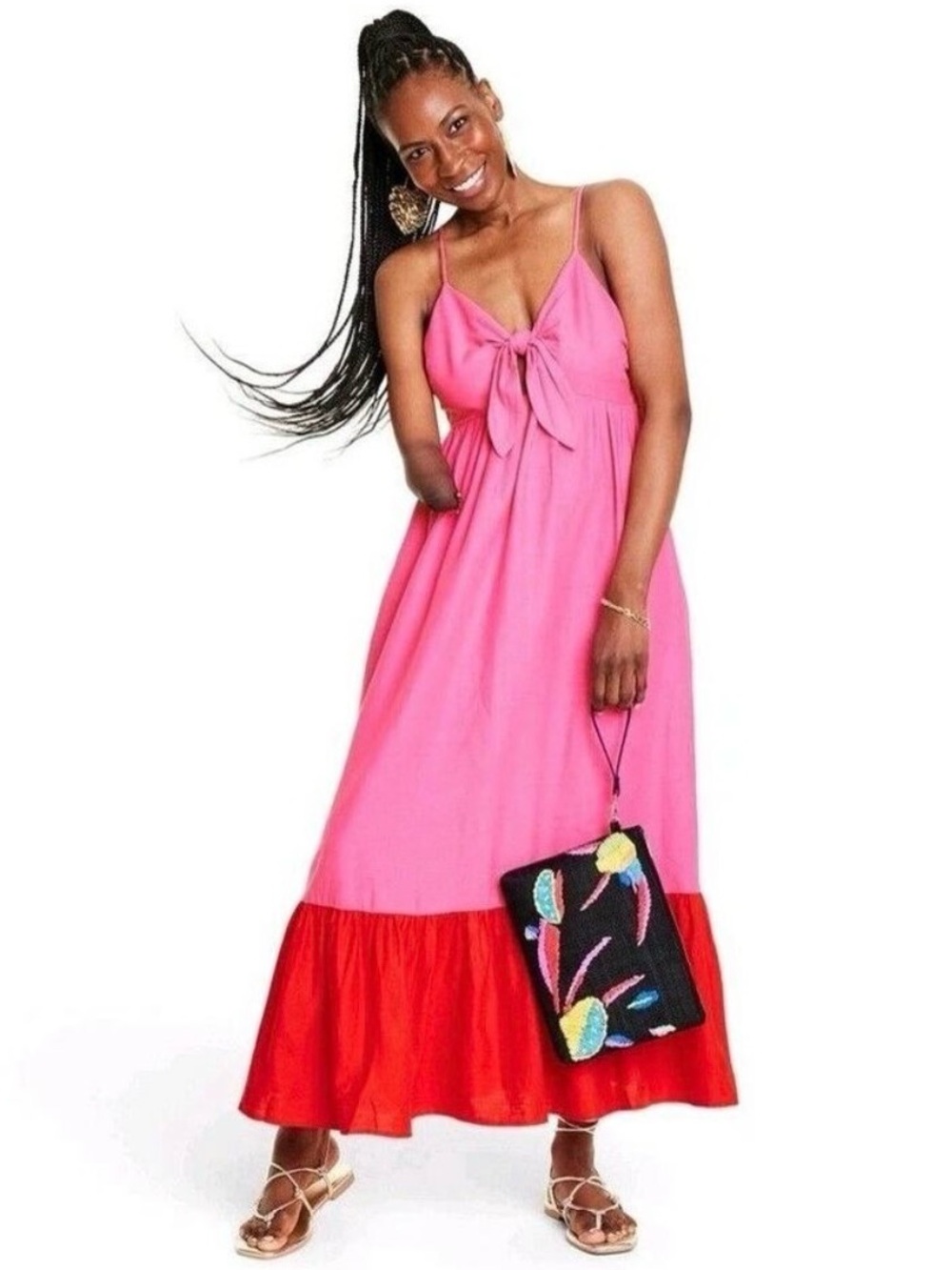 *NWT* Tabitha Brown Pink and Red Spaghetti-Strap Maxi Dress